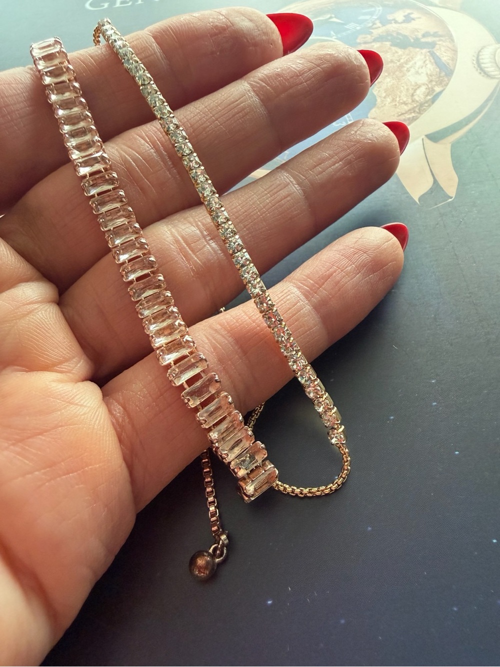 Crystal Rhinestone Adjustable Bracelet Set – Rose Gold & Gold Tone